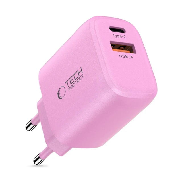 Мережевий зарядний пристрій Tech-Protect NCA30 QC/PD 30W USB-C | USB-A Baby Pink (5906302330669)