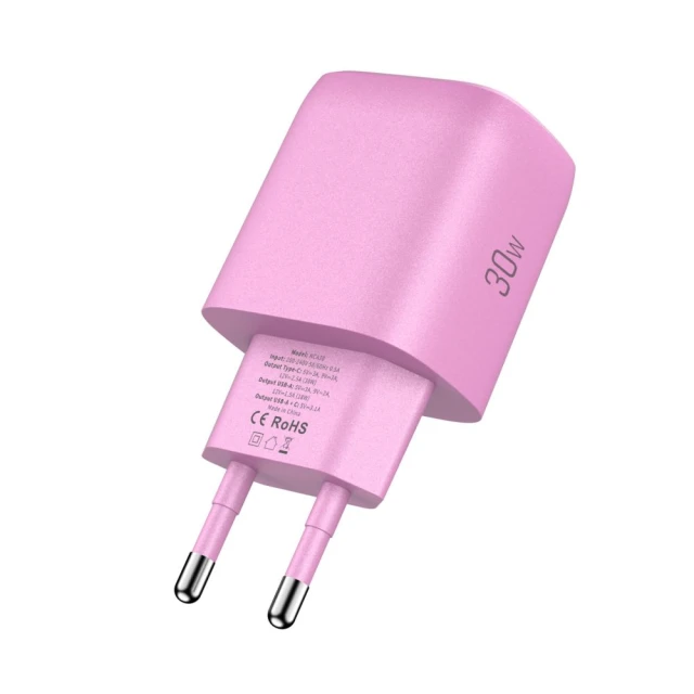 Мережевий зарядний пристрій Tech-Protect NCA30 QC/PD 30W USB-C | USB-A Baby Pink (5906302330669)