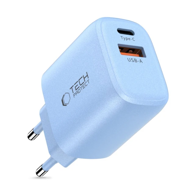 Мережевий зарядний пристрій Tech-Protect NCA30 QC/PD 30W USB-C | USB-A Baby Blue (5906302330676)