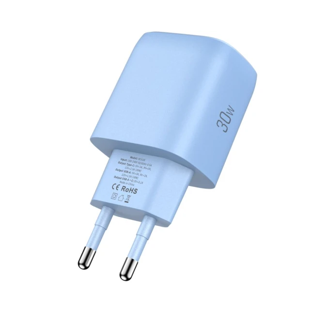 Мережевий зарядний пристрій Tech-Protect NCA30 QC/PD 30W USB-C | USB-A Baby Blue (5906302330676)