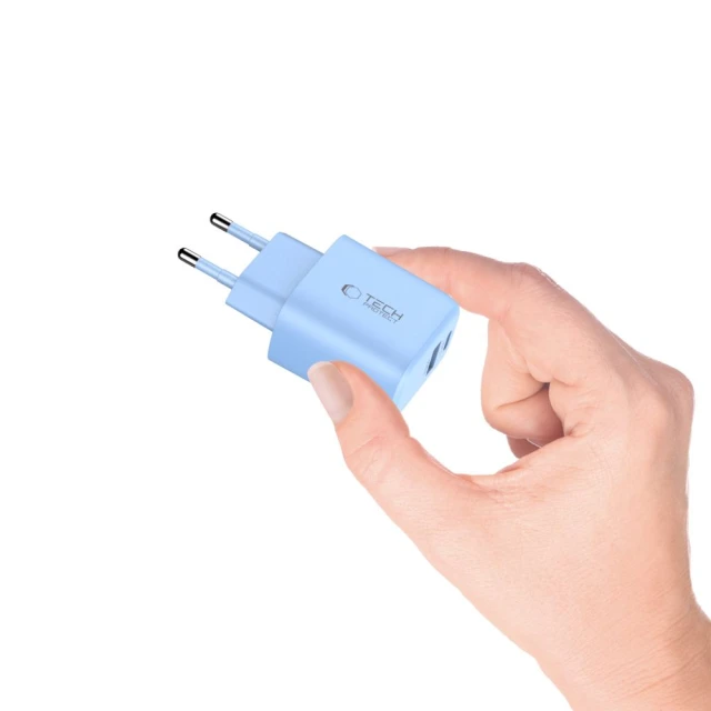 Мережевий зарядний пристрій Tech-Protect NCA30 QC/PD 30W USB-C | USB-A Baby Blue (5906302330676)