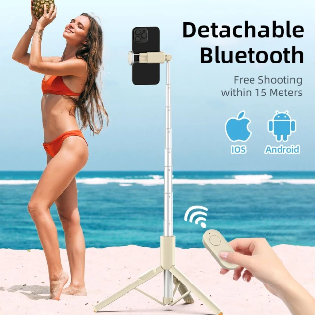 Універсальний штатив Tech-Protect Bluetooth Selfie Stick Tripod Beige (5906302330874)