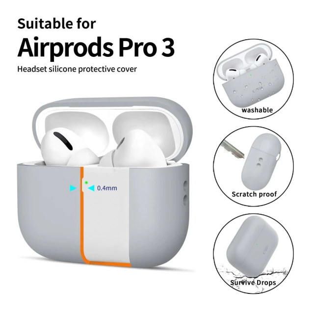Чохол для навушників Tech-Protect Silicone для AirPods Pro 3 Crayon Grey (5906302333059)