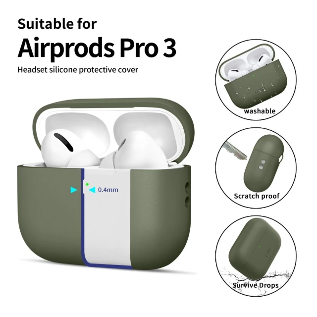 Чохол для навушників Tech-Protect Silicone для AirPods Pro 3 Olive Green (5906302333073)