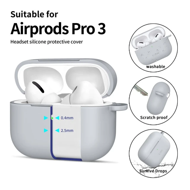 Чохол Tech-Protect Silicone Hook для AirPods Pro 3 Crayon Grey (5906302333141)