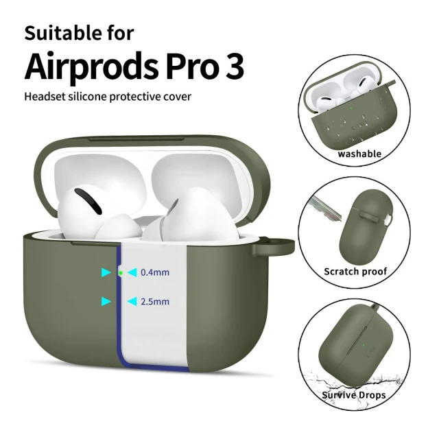 Чохол Tech-Protect Silicone Hook для AirPods Pro 3 Olive Green (5906302333189)