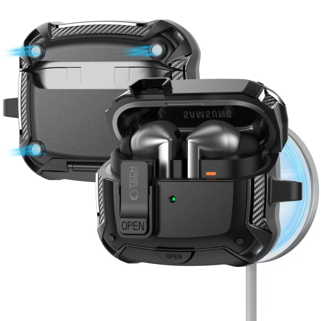 Чохол для навушників Tech-Protect Carbonox для Samsung Galaxy Buds 3 | 3 FE | 3 Pro Black with MagSafe (5906302333752)