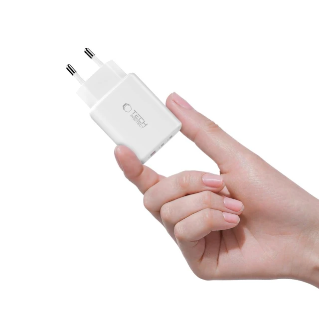 Мережевий зарядний пристрій Tech-Protect NCA65W-GAN 3-Port PD 65W / QC3.0 White (5906302336074)