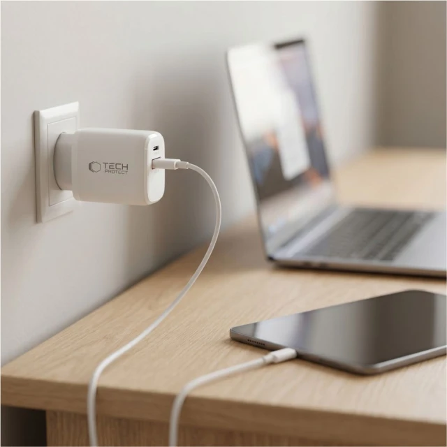 Мережевий зарядний пристрій Tech-Protect NCA65W-GAN 2-Port PD 65W / QC3.0 White (5906302339822)