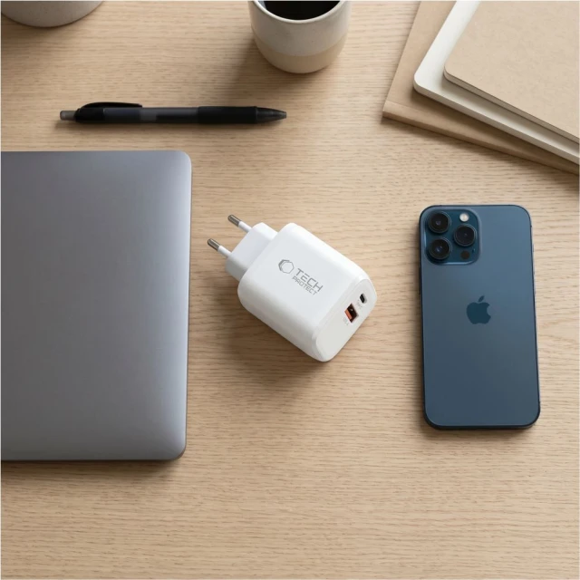 Мережевий зарядний пристрій Tech-Protect NCA65W-GAN 2-Port PD 65W / QC3.0 White (5906302339822)