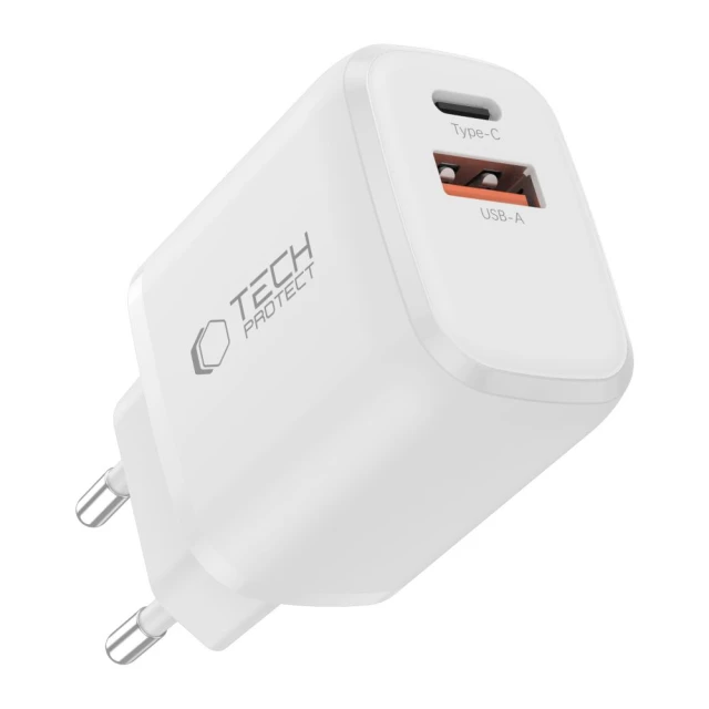 Мережевий зарядний пристрій Tech-Protect NCA65W-GAN 2-Port PD 65W / QC3.0 White (5906302339822)