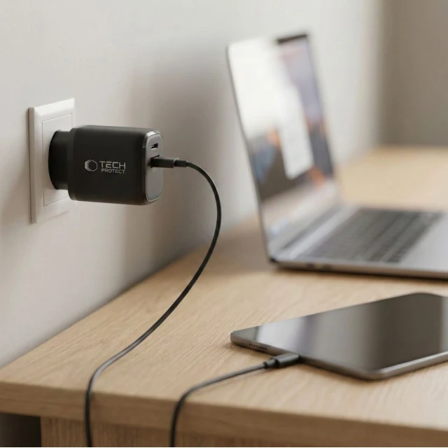 Мережевий зарядний пристрій Tech-Protect NCA65W-GAN 2-Port PD 65W / QC3.0 Black (5906302339839)