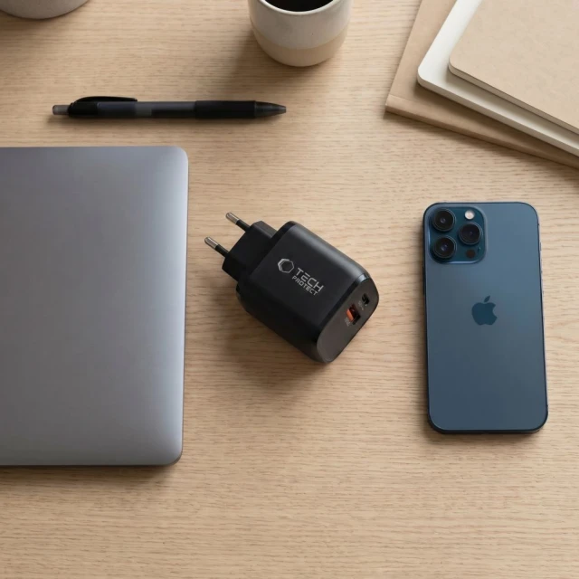 Мережевий зарядний пристрій Tech-Protect NCA65W-GAN 2-Port PD 65W / QC3.0 Black (5906302339839)