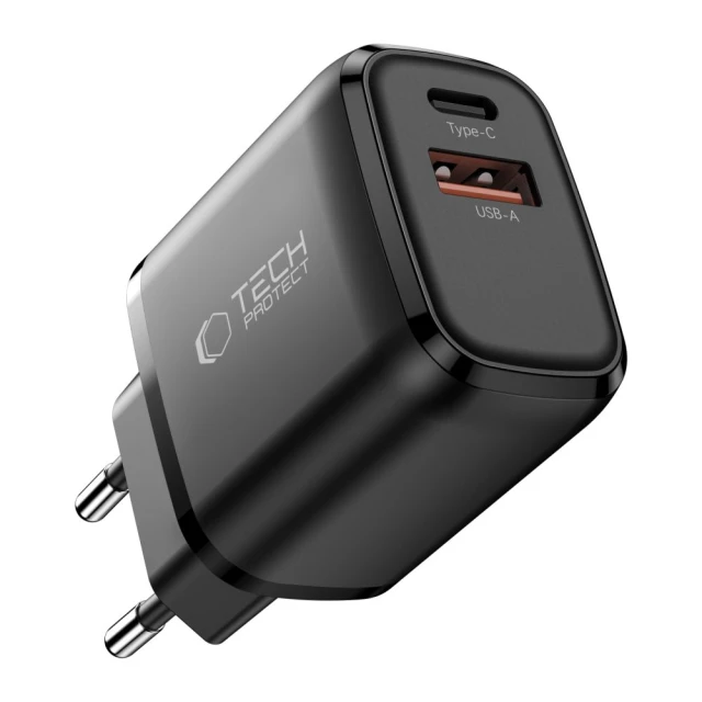 Мережевий зарядний пристрій Tech-Protect NCA65W-GAN 2-Port PD 65W / QC3.0 Black (5906302339839)