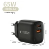 Мережевий зарядний пристрій Tech-Protect NCA65W-GAN 2-Port PD 65W / QC3.0 Black (5906302339839)