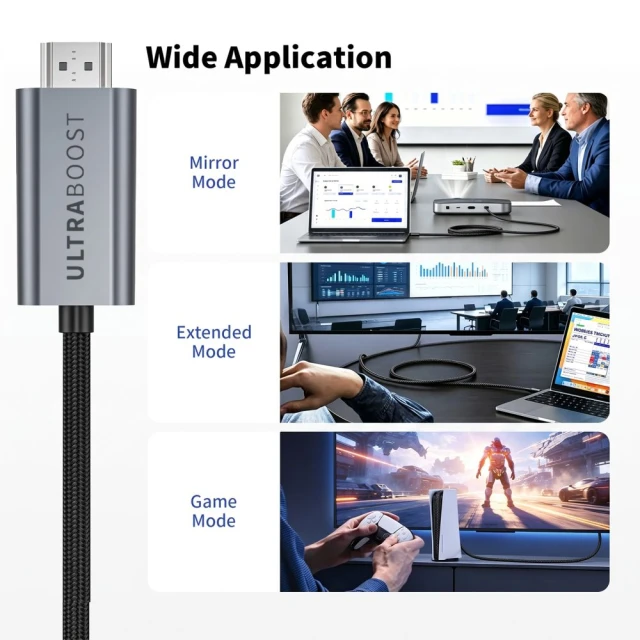Кабель Tech-Protect Ultraboost USB-C to HDMI 2.1 8K 60Hz 300cm Iron Grey (5906302341542)
