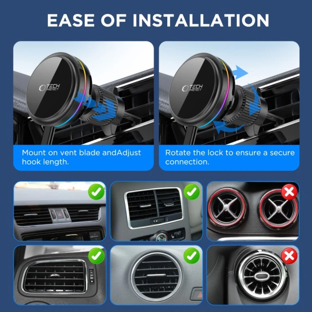 Автотримач з функцією бездротової зарядки Tech-Protect V9 ArcticBoost Magnetic Dashboard & Vent Car Mount Wireless Charger 25W Qi2.2 Black with MagSaf