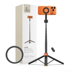 Універсальний штатив Tech-Protect L10S Bluetooth Selfie Stick Tripod Black/Orange with MagSafe (5906302352807)