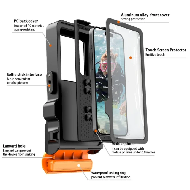 Чохол Tech-Protect IPX8 Pro Universal Diving Waterproof Case Black/Orange (5906302353156)