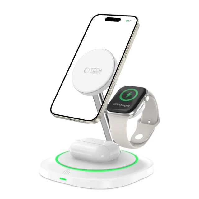 Беспроводное зарядное устройство Tech-Protect A46 3-in-1 15W White with MagSafe (5906302361007)