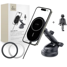 Автодержатель с функцией беспроводной зарядки Tech-Protect MM15W-V6 Magnetic Dashboard & Vent Car Mount 15W Black with MagSafe (5906302361014)