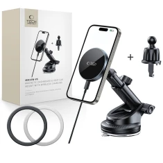 Автодержатель с функцией беспроводной зарядки Tech-Protect MM15W-V5 Magnetic Dashboard & Vent Car Mount 15W Black with MagSafe (5906302361045)