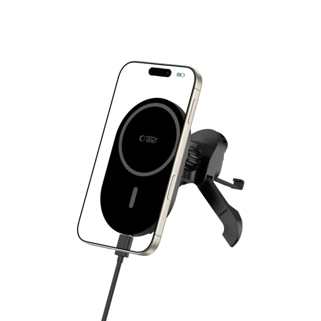 Автотримач з функцією бездротової зарядки Tech-Protect MM15W-V6 Magnetic Stable Vent Car Mount 15W Black with MagSafe (5906302361052)