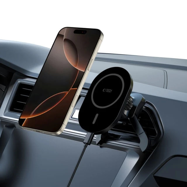Автотримач з функцією бездротової зарядки Tech-Protect MM15W-V6 Magnetic Stable Vent Car Mount 15W Black with MagSafe (5906302361052)