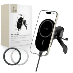 Автотримач з функцією бездротової зарядки Tech-Protect MM15W-V6 Magnetic Stable Vent Car Mount 15W Black with MagSafe (5906302361052)