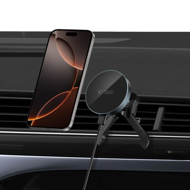 Автотримач з функцією бездротової зарядки Tech-Protect MM15W-V5 Magnetic Stable Vent Car Mount 15W Black with MagSafe (5906302361069)