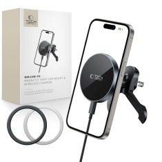 Автодержатель с функцией беспроводной зарядки Tech-Protect MM15W-V5 Magnetic Stable Vent Car Mount 15W Black with MagSafe (5906302361069)