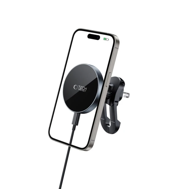 Автотримач з функцією бездротової зарядки Tech-Protect MM15W-V5 Magnetic Stable Vent Car Mount 15W Black with MagSafe (5906302361069)