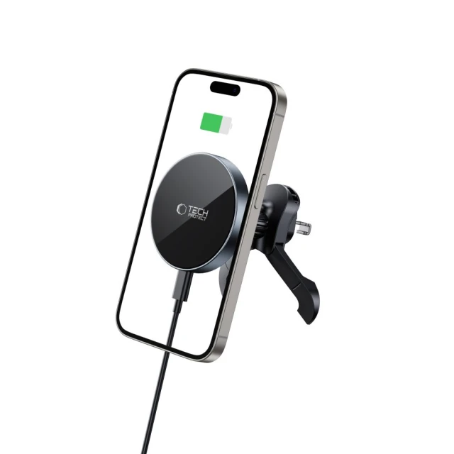 Автотримач з функцією бездротової зарядки Tech-Protect MM15W-V5 Magnetic Stable Vent Car Mount 15W Black with MagSafe (5906302361069)