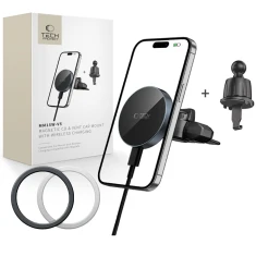 Автодержатель с функцией беспроводной зарядки Tech-Protect MM15W-V5 Magnetic CD & Vent Car Mount 15W Black with MagSafe (5906302361083)