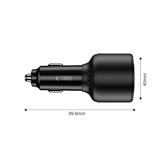 Автомобильное зарядное устройство Tech-Protect CC04 2xUSB-C | USB-A 175W Black (5906302361700)
