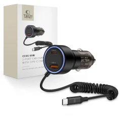 Автомобільний зарядний пристрій Tech-Protect CC05 USB-A | USB-C 60W with Built-in USB-C Cable Black (5906302361717)