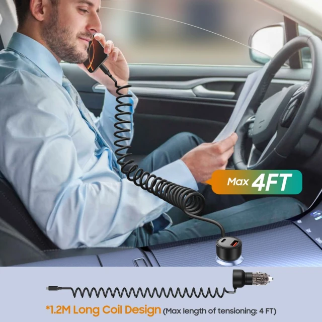 Автомобільний зарядний пристрій Tech-Protect CC05 USB-A | USB-C 60W with Built-in USB-C Cable Black (5906302361717)