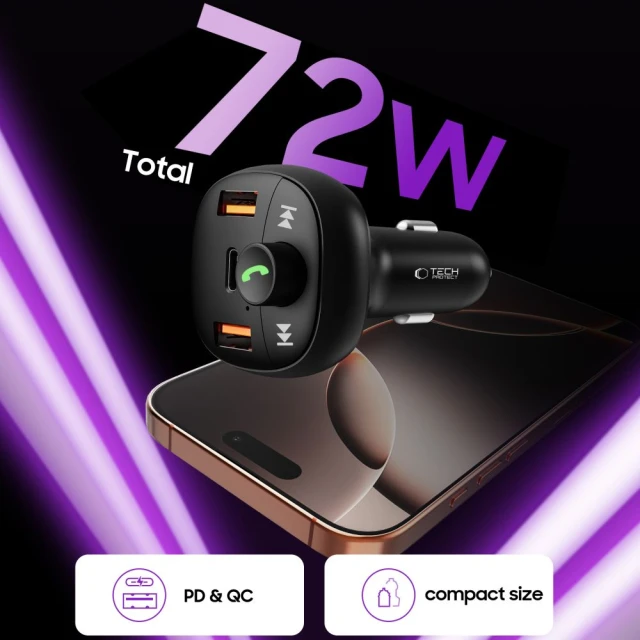 FM-трансмиттер Tech-Protect CC06 2xUSB-A | USB-C 72W Black (5906302361786)