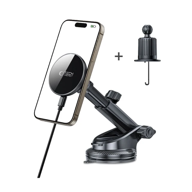 Автотримач з функцією бездротової зарядки Tech-Protect MM15W-V10 15W Black with MagSafe (5906302362417)