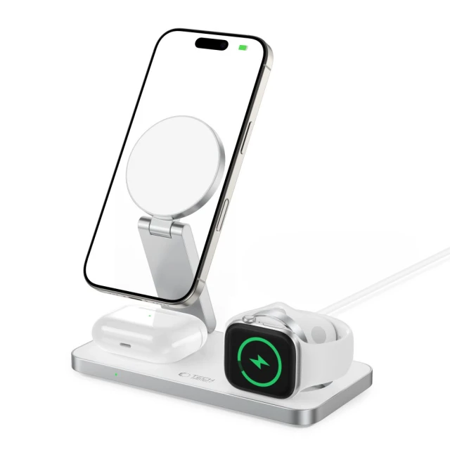 Бездротовий зарядний пристрій Tech-Protect A47 3-in-1 White with MagSafe (5906302362530)