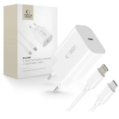 Мережевий зарядний пристрій Tech-Protect NC20W PD 20W USB-C with USB-C to Lightning Cable 1 m White (5906302362899)