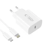 Мережевий зарядний пристрій Tech-Protect NC20W PD 20W USB-C with USB-C to Lightning Cable 1 m White (5906302362899)