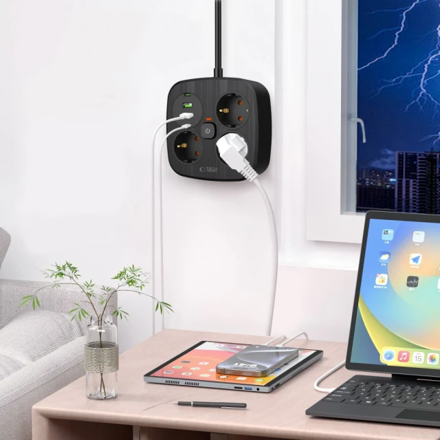 Мережевий подовжувач Tech-Protect PCS3X4 3xAC | 2xUSB-A | 2xUSB-C 2 m Black (5906302363414)