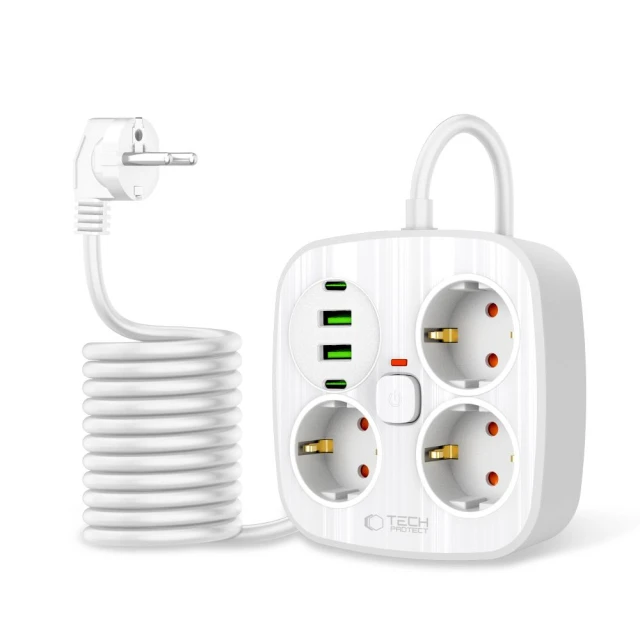 Мережевий подовжувач Tech-Protect PCS3X4 3xAC | 2xUSB-A | 2xUSB-C 2 m White (5906302363421)
