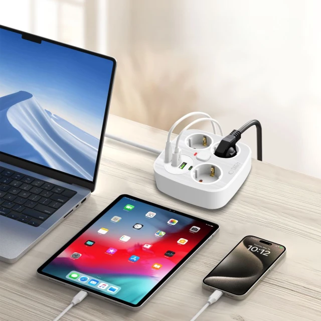 Мережевий подовжувач Tech-Protect PCS3X4 3xAC | 2xUSB-A | 2xUSB-C 2 m White (5906302363421)