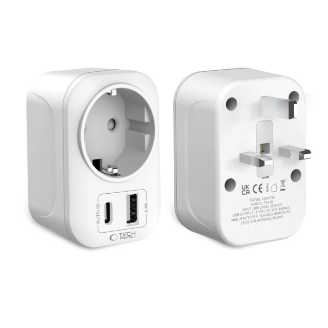 Адаптер Tech-Protect Travel Adapter TA100 UK to EU White (5906302368525)