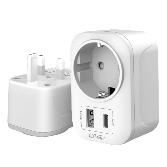 Адаптер Tech-Protect Travel Adapter TA100 UK to EU White (5906302368525)