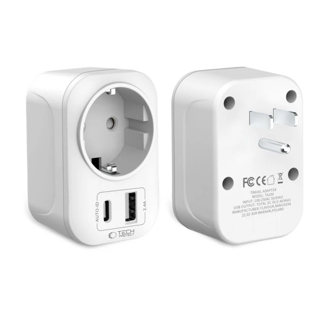 Адаптер Tech-Protect Travel Adapter TA100 US to EU White (5906302368532)