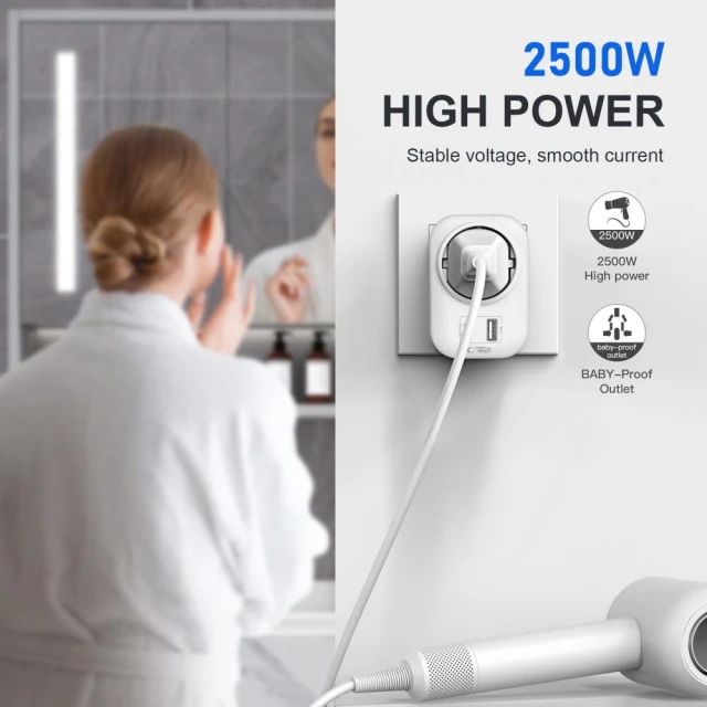 Адаптер Tech-Protect Travel Adapter TA100 US to EU White (5906302368532)