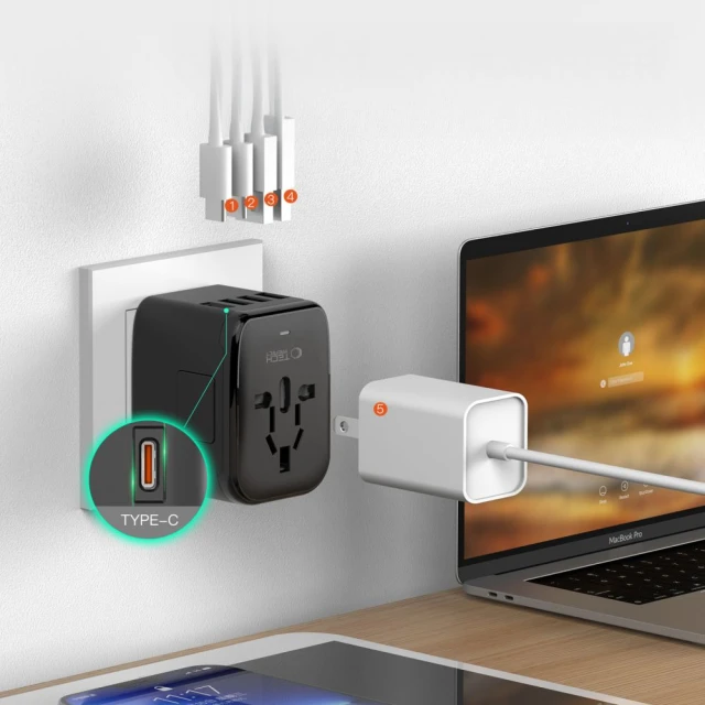 Мережевий зарядний пристрій Tech-Protect TA200 Travel Adapter EU | UK | US | AU 20W 2xUSB-C | 2xUSB-A Black (5906302368617)